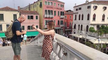 VENICE ITALY 5 JULY 2020 People taking a selfie in Venice video