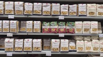 ROVIGO ITALY 1 NOVEMBER 2020 Shelves of pasta in the supermarket video