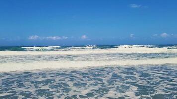 lindo espumoso ondas em a de praia dentro Claro clima video