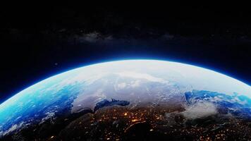 Planet earth from outer space spinning in the cosmos. 3D render animation. NASA images. World globe global environment in stars galaxy cosmos, science universe exploration of atmosphere astronomy video