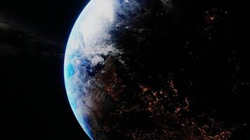 Earth slowly spinning in the space. Milky way in the background. 3D render animation. NASA images. World globe global environment in stars galaxy cosmos, science universe exploration of atmosphere astronomy video