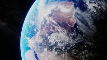 planeet aarde van de kosmos dichtbij omhoog schot. 3d geven animatie. NASA afbeeldingen. wereld wereldbol globaal milieu in sterren heelal kosmos, wetenschap universum exploratie van atmosfeer astronomie video