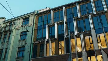 Contrasting Architecture. Close-Up of New and Old Buildings Next to Each Other in Urban Landscape video