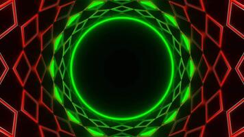 Green and Red Neon Circle in Mirror Tunnel Background VJ Loop video