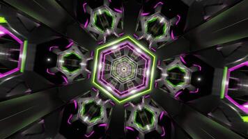 Lime and Pink Neon Glowing Hexagoned Tunnel Background VJ Loop video