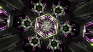 Lime and Pink Neon Glowing Hexagoned Tunnel Background VJ Loop video