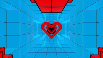 Red and Blue Pixel Heart Tunnel Background VJ Loop video