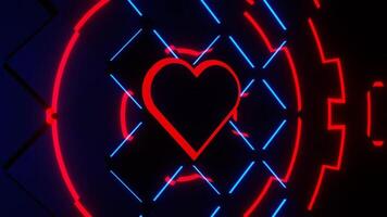 Red and Blue Neon Glowing Full Abstract Heart Background VJ Loop video