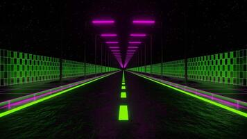 Pink and Lime Neon Glow Futuristic Highway Background VJ Loop video