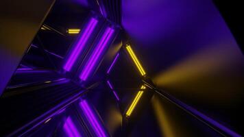 Yellow and Purple Neon Glow Mirror Triangular Tunnel Background VJ Loop video