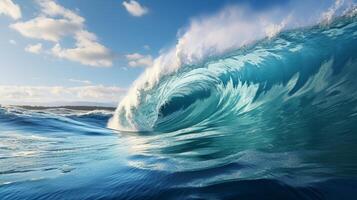 AI generated Blue ocean wave on a sunny day. 3D Rendering. photo