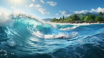 AI generated Ocean wave at sunny day. 3d render concept of nature background photo