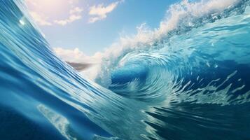 AI generated Blue ocean wave on sunny day. 3d rendering and illustration. photo