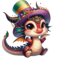 AI generated Mardi gras festive cute baby dragon PNG file
