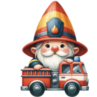 AI generated firefighter gnome, watercolor Fireman gnome clipart png