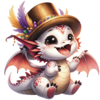 AI generated Mardi gras festive cute baby dragon PNG file