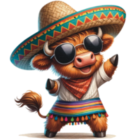 AI generated Cinco De Mayo Highland Cow Clipart png