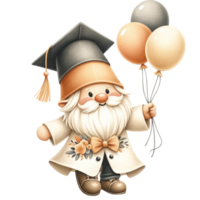 ai gerado graduado gnomo, parabéns gnomo, aguarela graduação gnomos clipart, costas para escola aguarela png