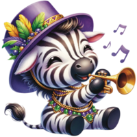 AI generated Cute Mardi Gras, Cute animal Mardi Gras, Mardi Gras festival PNG, cute animal playing music png