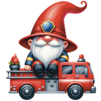 AI generated firefighter gnome, watercolor Fireman gnome clipart png