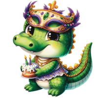 ai généré aquarelle alligator bébé fête sur mardi gras de fête png