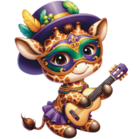 AI generated Cute Mardi Gras, Cute animal Mardi Gras, Mardi Gras festival PNG, cute animal playing music png