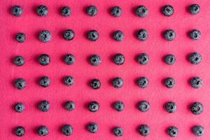 Colorful fruit pattern of blueberries on pink background. Top view. photo