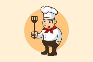 Mascot Cartoon Chef holding a Spatula Vector Background