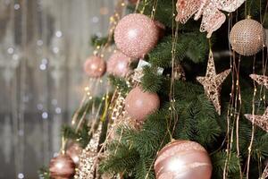 Christmas tree blur garland close-up New year background photo