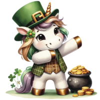 AI generated Watercolor Unicorn Saint Patrick Day png