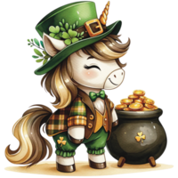 AI generated Watercolor Unicorn Saint Patrick Day png