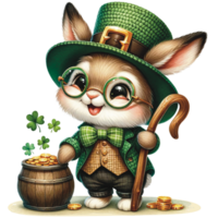 AI generated Cute bunny Saint Patrick's Day Clipart, rabbit wearing a leprechaun hat, Saint Patrick's Day png