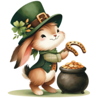 ai généré mignonne lapin Saint patrick's journée clipart, lapin portant une lutin chapeau, Saint patrick's journée png