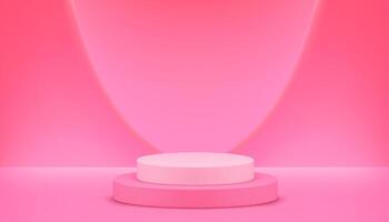 3d pink cylinder podium pedestal abstract curved hole wall background realistic vector