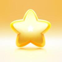 Yellow five pointed star best award quality 3d icon light studio background realistic vector