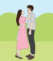 parejas en amor. mujer Besos el novio. romántico escena. vector