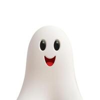 Portrait funny smiling ghost in white textile Halloween phantom dead spirit 3d icon realistic vector