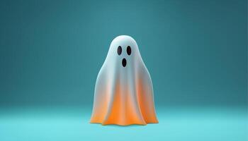 Halloween scary white flying screaming ghost with light 3d icon studio background realistic vector