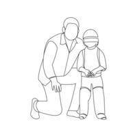 Father playing cricket with his son continuous outline vector. vector