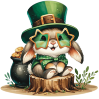 AI generated Cute bunny Saint Patrick's Day Clipart, rabbit wearing a leprechaun hat, Saint Patrick's Day png