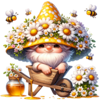 ai généré mon chéri abeille gnome png, printemps gnome, Marguerite gnome png