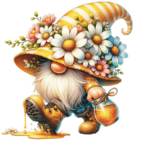 AI generated Honey bee gnome png, Spring gnome, Daisy gnome png