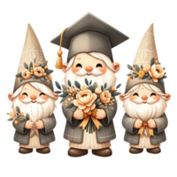 ai généré diplômé gnome, félicitations gnome, aquarelle l'obtention du diplôme gnomes clipart, retour à école aquarelle png