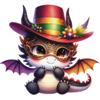 AI generated Mardi gras festive cute baby dragon PNG file