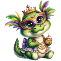 ai generiert Aquarell Alligator Baby Feier auf Karneval gras festlich png