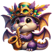 AI generated Mardi gras festive cute baby dragon PNG file