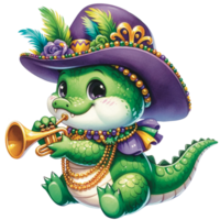 ai gegenereerd waterverf alligator baby viering Aan mardi gras feestelijk png