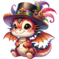 AI generated Mardi gras festive cute baby dragon PNG file