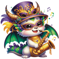 AI generated Mardi gras festive cute baby dragon PNG file