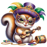 AI generated Cute Mardi Gras, Cute animal Mardi Gras, Mardi Gras festival PNG, cute animal playing music png